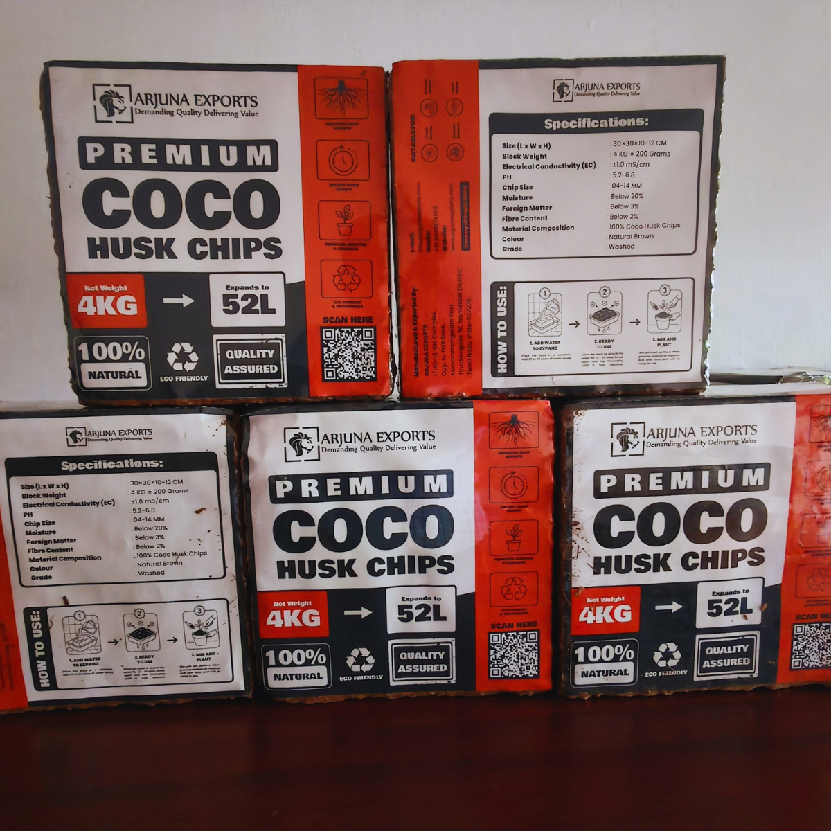 Coco peat blocks in branded retail packaging