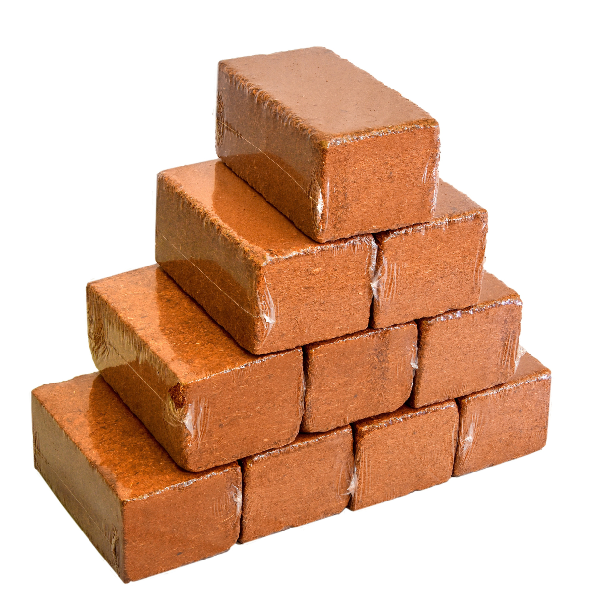 Individually shrink-wrapped plain coco peat bricks