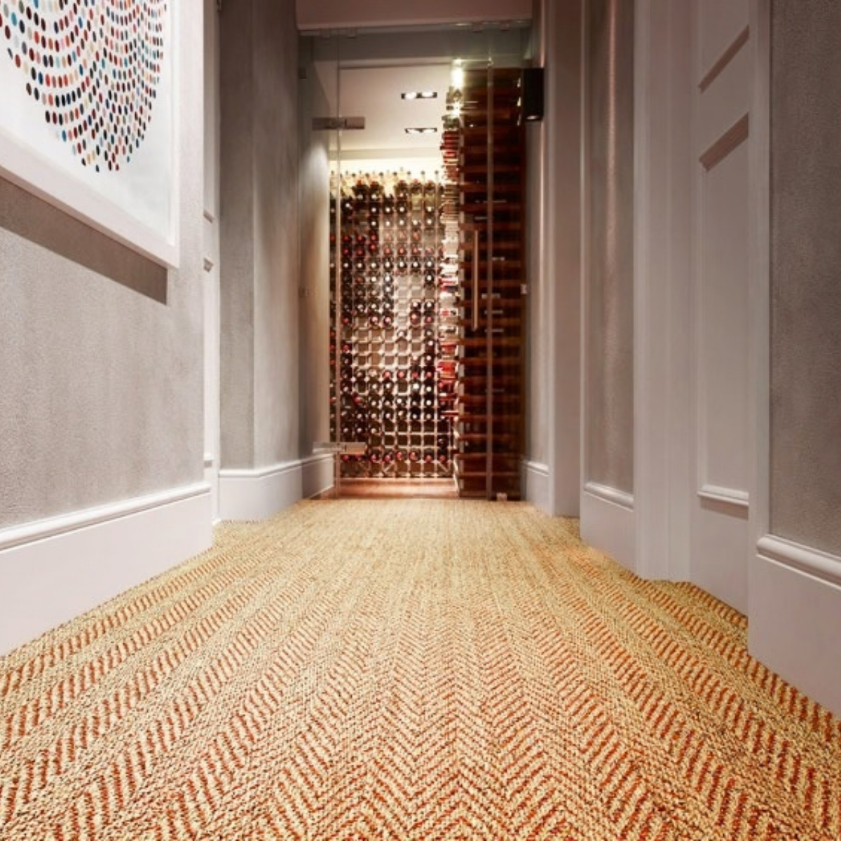 Natural coir carpet in a residential hallway