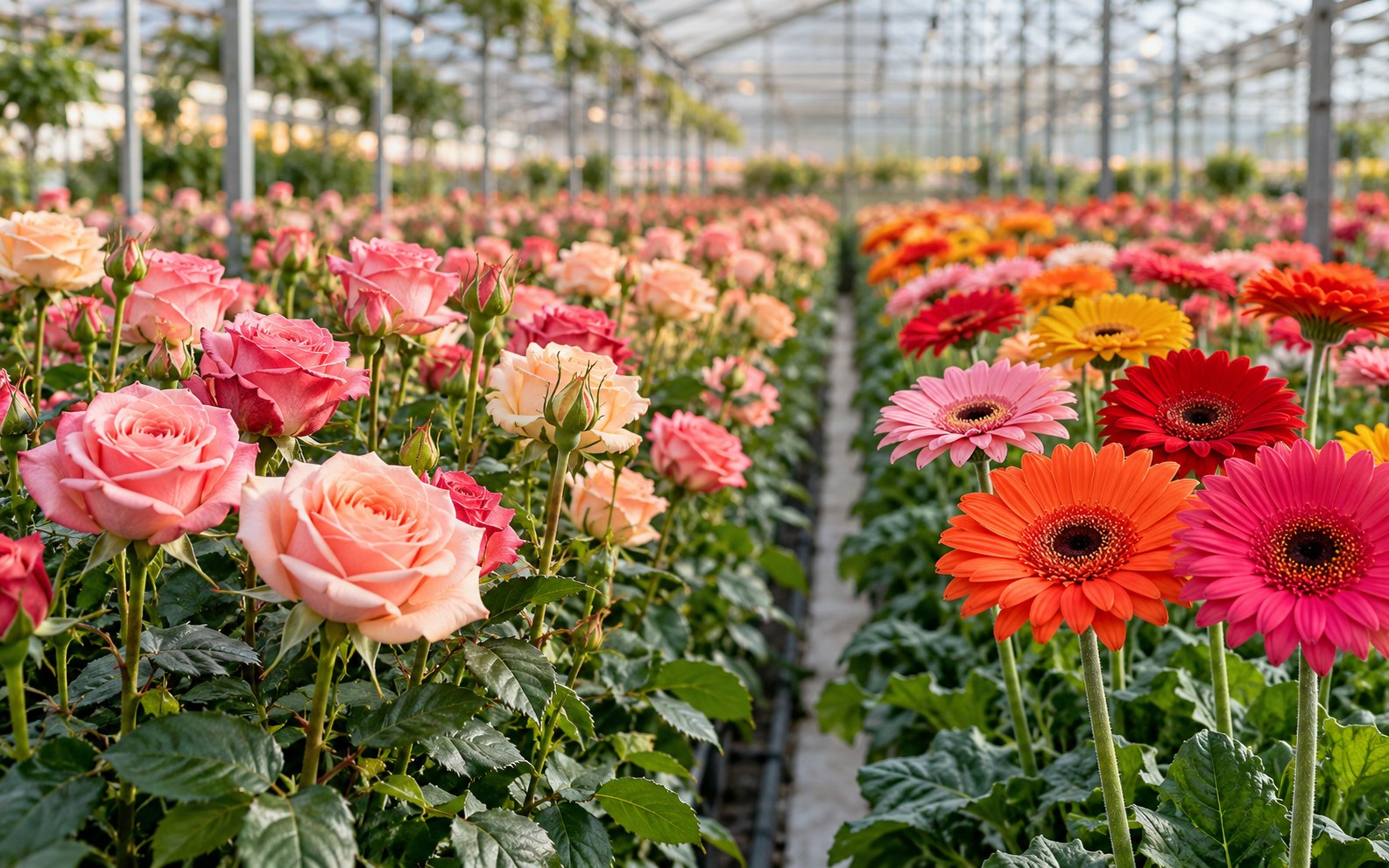 Fresh colorful flowers growing on a flower farm